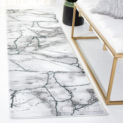 SAFAVIEH Craft Collection Runner Rug - 2'3" x 12', Grey & Green, Modern Abstract Design, Non-Shedding & Easy Care, Ideal for High Traffic Areas in Living Room, Bedroom (CFT877Y)