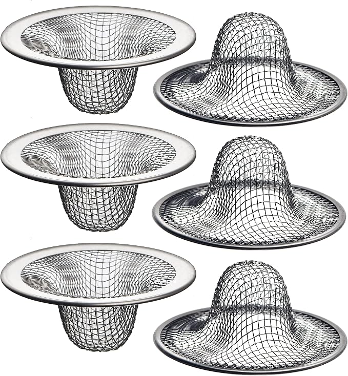 6 Pack - 2.125" Top / 1" Basket- Mesh Sink Drain Strainer Hair Catcher by HilltopProducts