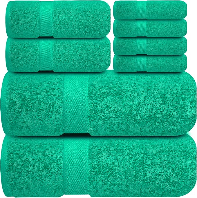 Infinitee Xclusives Luxury 100% Cotton Towel Set – 8 Piece Bathroom Towel Set – by InfiniteeXclusives