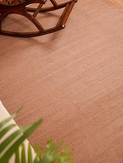 Rugsotic Carpets Hand Woven Flat Weave Kilim Wool 4'x6' Area Rug Solid Light Brown D00111