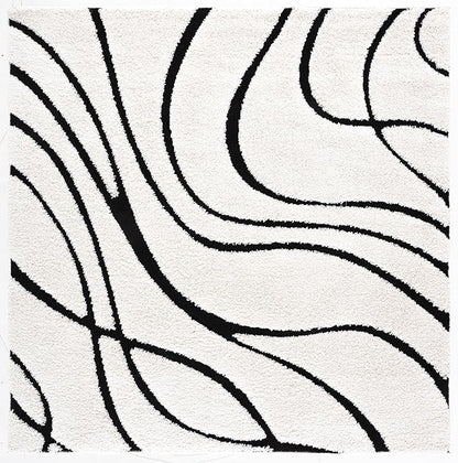 SAFAVIEH Florida Shag Collection Area Rug - 12' Square, Ivory & Black, Non-Shedding & Easy Cleaning, Plush Thick Pile, Ideal for Living Room, Bedroom, Dining Space (SG471-1290)