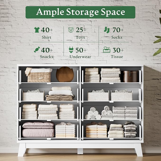 Fluted Dresser with 8 Drawers, Wooden Dresser TV Stand, Wood Closet Clothes - Image 4
