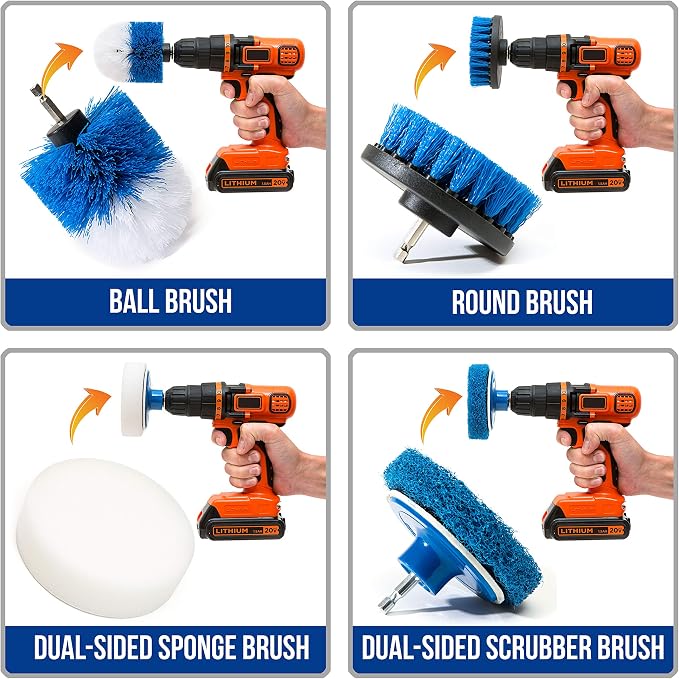 RevoClean 4 Piece Scrub Brush Power Drill Attachments-All Purpose Time Saving - Image 3