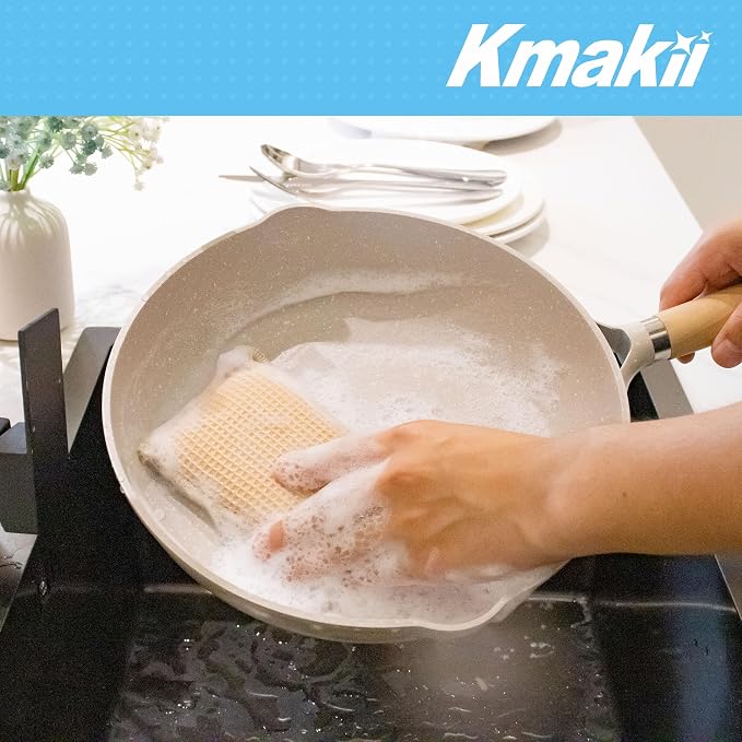 KMAKII Bamboo Kitchen Sponges Dish Sponges Natural Cleaning Sponges Beige 6 Pack - Image 9