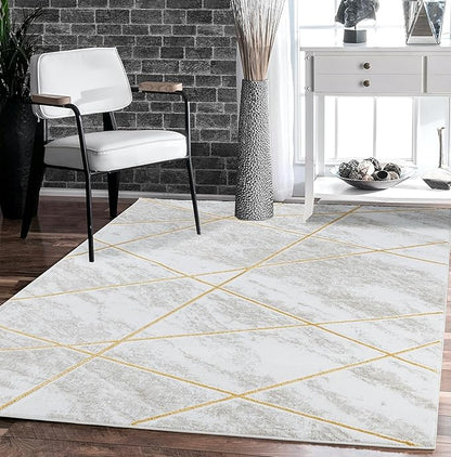 GLORY RUGS Area Rugs Marble 5x7 Cream Gold Carpet Modern Abstract Rug Living Room Dining Bedroom Rug