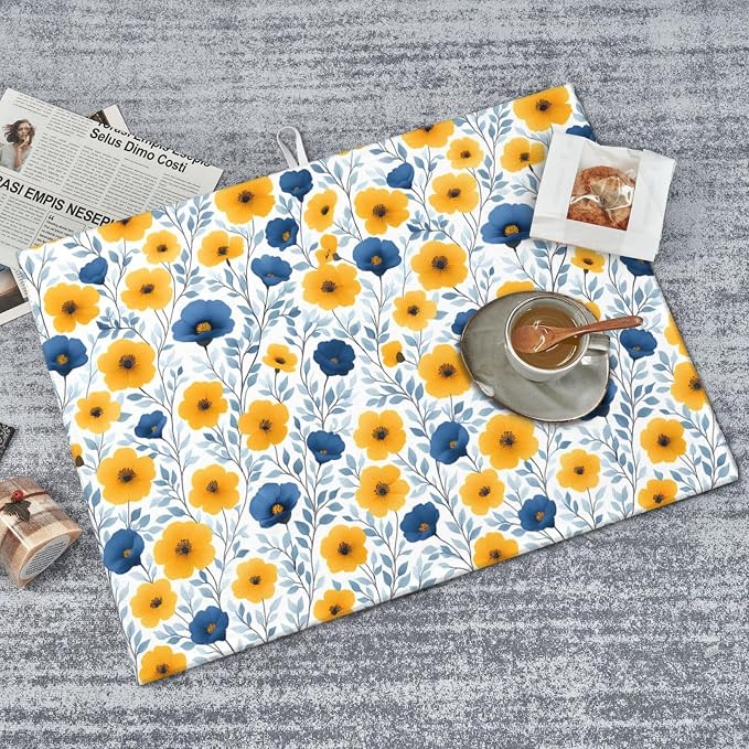 Blue Yellow Floral Dish Drying Mats - Image 3