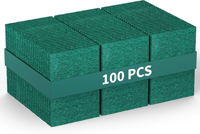 100 Pack Heavy Duty Scouring Pads 3x4 Inch – Green Scrubbing Pads, Non Scratch by BayStateImporters