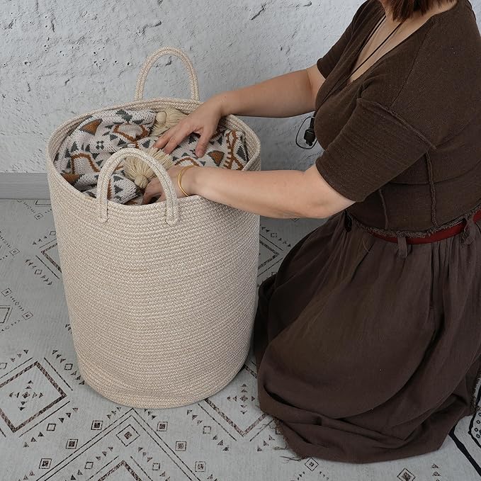 Cotton Rope Laundry Basket Hamper - Image 3