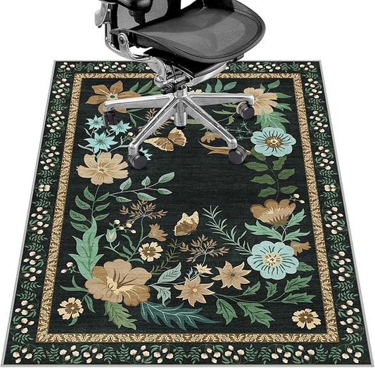 Office Chair Mat for Hardwood Floor&Tile Floor,36"x48" Heavy Duty Desk Chair Mat for Hard Floors,Under Desk Rug for Rolling Computer Chair,Anti Slip,Low Pile Carpet Floor-Square Frame Colorful Flowers