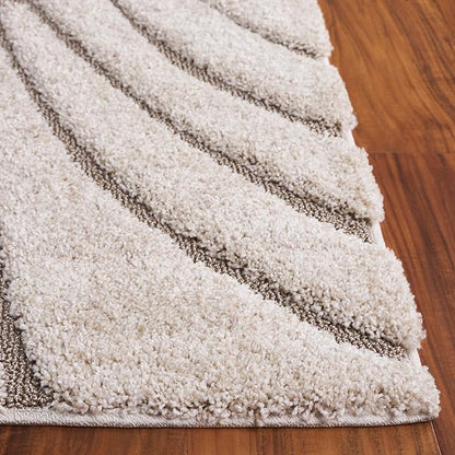 SAFAVIEH Florida Shag Collection Area Rug - 6'7" Square, Cream & Beige, Non-Shedding & Easy Care, 1.2-inch Thick Ideal for High Traffic Areas in Living Room, Bedroom (SG471-1113)