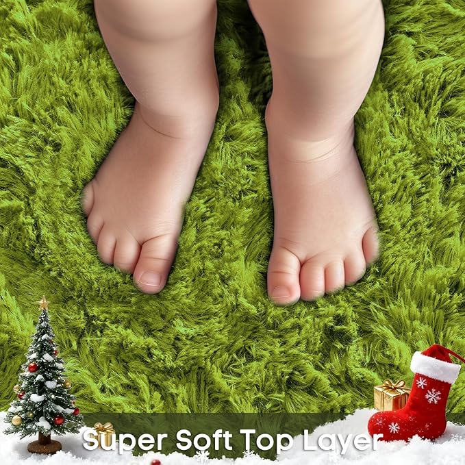 Ophanie Round Rug 6Ft Green Circle Area Rug, Green Room Decor, Fluffy Fuzzy Bedroom Carpet, Plush Soft Shaggy Living Room Rugs for Kids Home Decor Aesthetic, Nursery