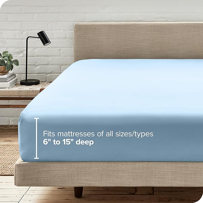 Bare Home Fitted Bottom Sheet Full XL Size - Premium 1800 Microfiber - Ultra-Soft Hotel Luxury - Deep Pocket - Durable and Long Lasting - Extra Long Fitted Sheet (Full XL, Light Blue)