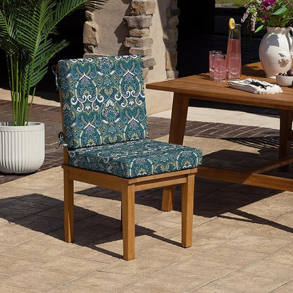 Arden Foam Outdoor Dining Chair Cushion, 20 x 20, Made with ProFoam, Rain-Proof, Fade Resistant, Sapphire Aurora Blue Damask