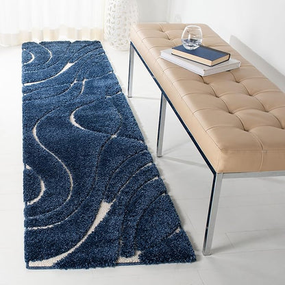 SAFAVIEH Florida Shag Collection Runner Rug - 2'3" x 9', Navy & Ivory, Non-Shedding & Easy Care, 1.2-inch Thick Ideal for High Traffic Areas in Living Room, Bedroom (SG471-6512)