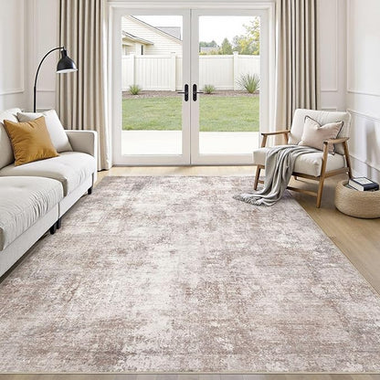 Washable 8X10 Area Rug: Modern Abstract Soft Non-Slip Indoor Rugs Home Decor - Low Pile Stain Resistant Foldable Carpetfor Living Room Bedroom Dining Room Playroom Office(Brown,8'x10')