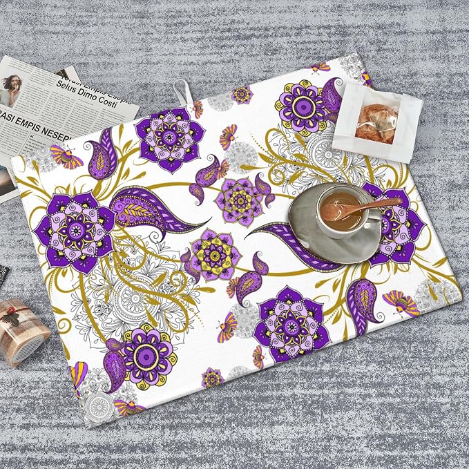 Purple Flower Kitchen Drying Mat Boho Floral Microfiber Dish Drainer Mat - Image 6