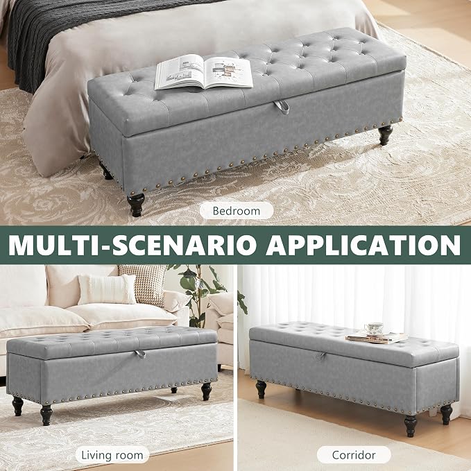 50" Storage Ottoman Bench, Tufted Ottoman - Image 4