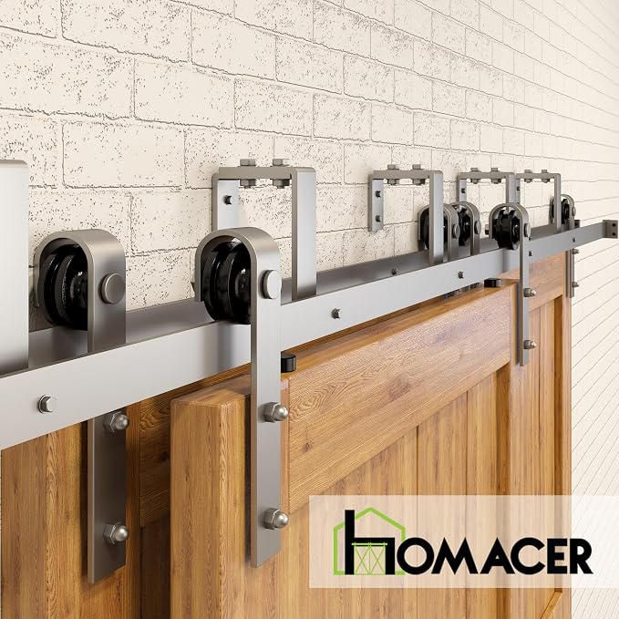 Homacer Brushed Nickel Double Track U-Shape Bypass Sliding Barn Door Hardware - Image 2