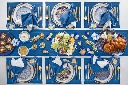 Solino Home Linen Indigo Blue Table Runner 90 Inches Long - 100% Pure Linen 14 x 90 Inch Table Runner for Christmas, Winter, New Year - Classic Hemstitch