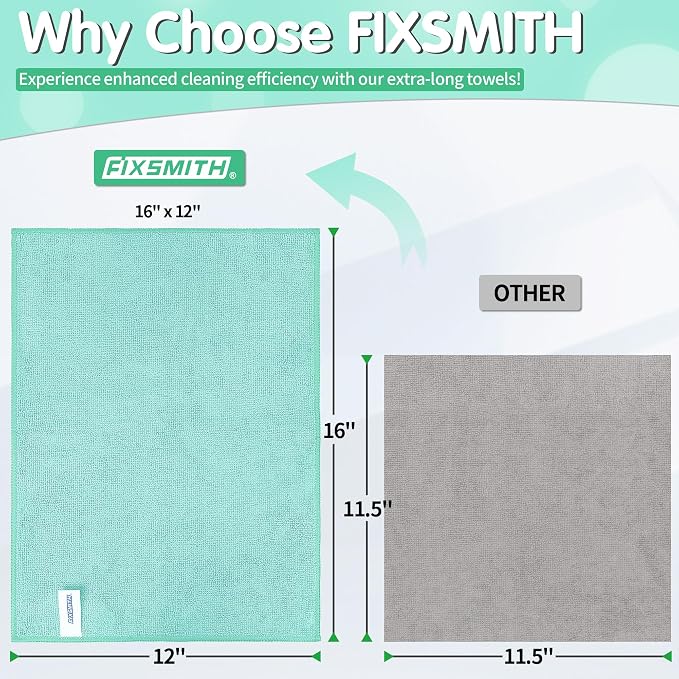 FIXSMITH Turquoise Microfiber Cleaning Cloth -Pack of 8, Highly Absorbent - Image 3