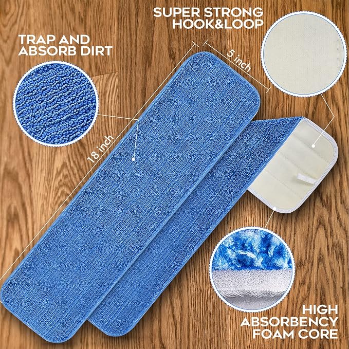 MATTHEW 18'' Microfiber Spray Mop Replacement Pads Heads - Image 3