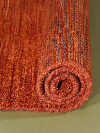 Hand Knotted Loom Wool ECO-Friendly Area Rugs - 2'6"x8', Runner, Light Red Color, Solid Plain Design, High Pile Handmade Anti Skid Area Rugs for Living Room, Bed Room (L00111)