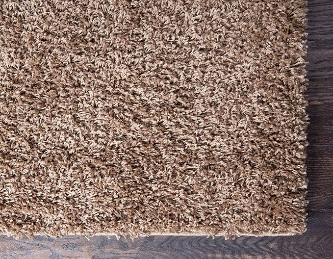Unique Loom Solid Shag Collection Area Rug (9' x 12' Rectangle, Sandy Brown)