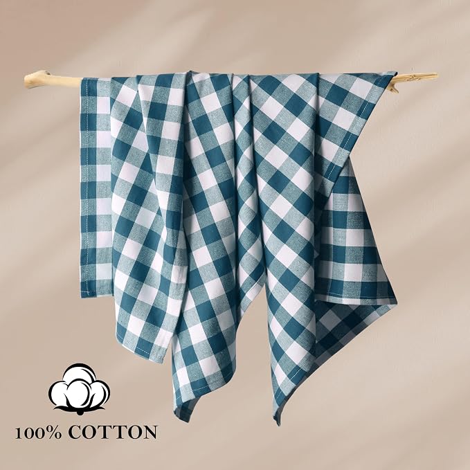 Teal Gingham Kitchen Towels, 18x26 Inches, Quick Drying, 100% Cotton, Checked - Image 5