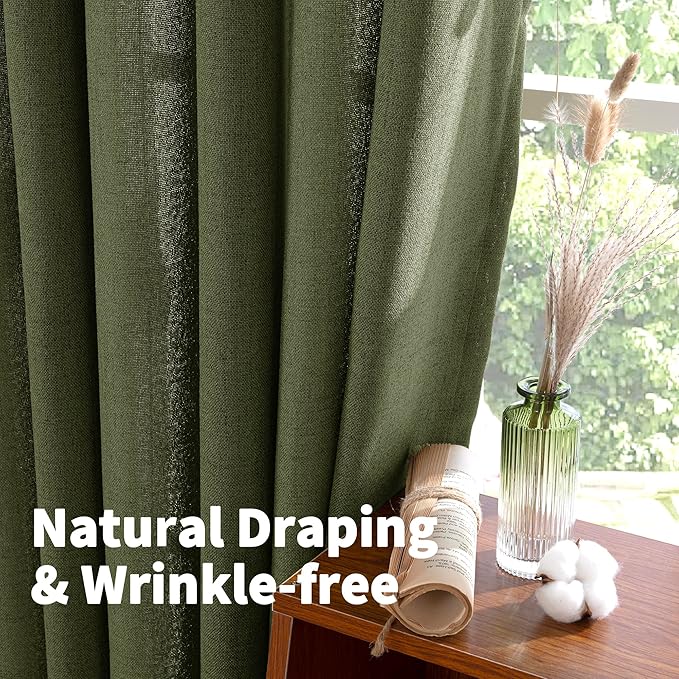 YoungsTex Olive Green Linen Curtains 78 Inch Length - Image 5