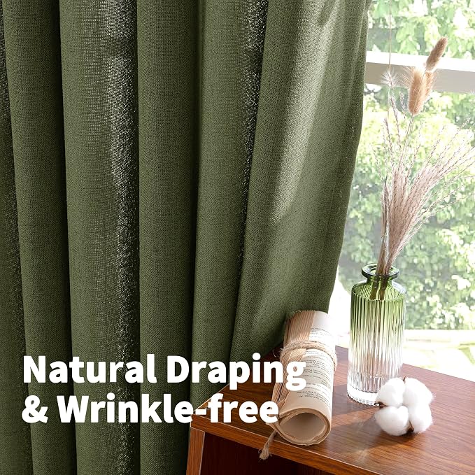 YoungsTex Olive Green Linen Curtains 40 Inch Length - Image 5
