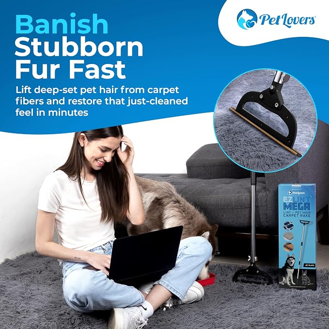 PetLovers EzLint Mega 52" Carpet Rake & Pet Hair Removal Tool – Dog & Cat Hair - Image 2