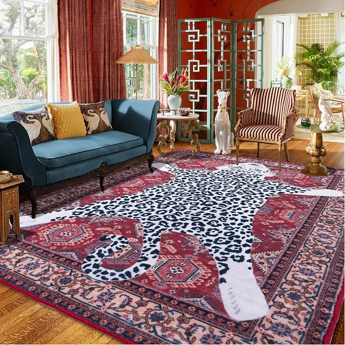 Oriental Leopard Rug 5x7 ft Washable Traditional Red Persian Rug by CILEPMID-TimelessComfort