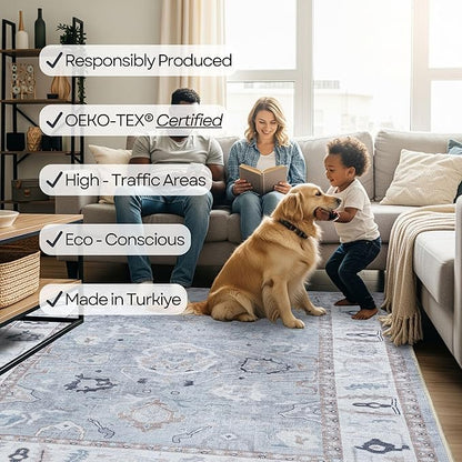 Fame Rugs Gray Modern Oushak Rug 8x10, Vintage Turkish Colorful Oriental Washable Antique Inspired Large Area Rugs, Luxury Living Room Bedroom (Gbeige, 7'6 x 10')