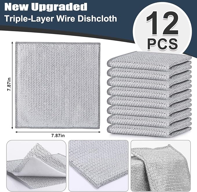 Navona 12 Pcs New Upgrade Steel Wire Dishcloth, Triple-Layer Steel Wire - Image 2