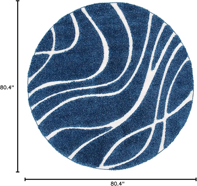 SAFAVIEH Florida Shag Collection Area Rug - 6'7" Round, Navy & Ivory, Non-Shedding & Easy Care, 1.2-inch Thick Ideal for High Traffic Areas in Living Room, Bedroom (SG471-6512)