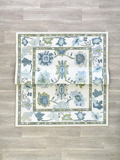 Fame Living Green Oushak Rug, Modern, Vintage, Turkish, Eclectic, Floral, Pastel, Washable, Area Rugs for Living Room, Dining, Bedroom, Office, Entryway, Foyer, Playroom, Nursery, 5'x6'9"