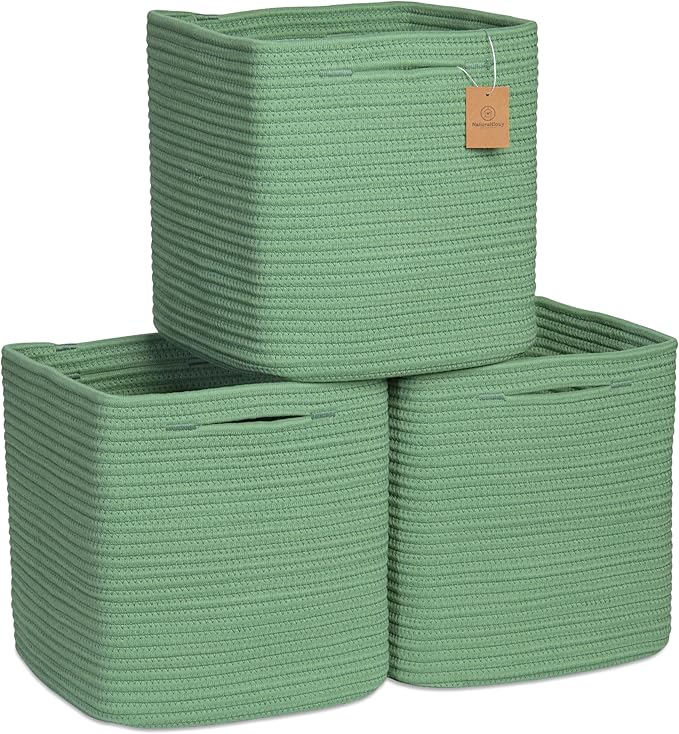 NaturalCozy Storage Cubes 11 Inch Cotton Rope Woven Baskets by NaturalCozy