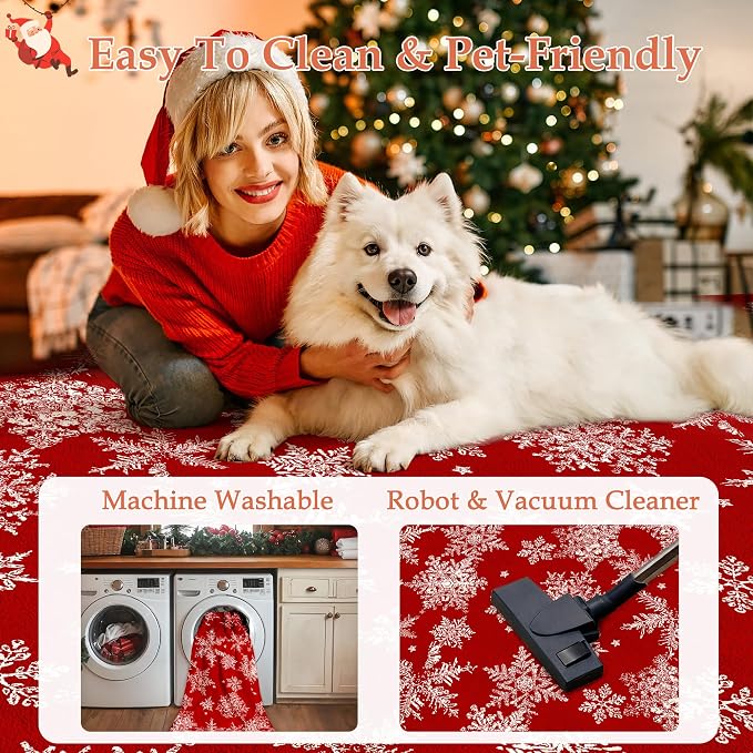 Red Area Rug 4x6 Christmas Office Carpet Snowflake Washable Doormat Xmas - Image 2