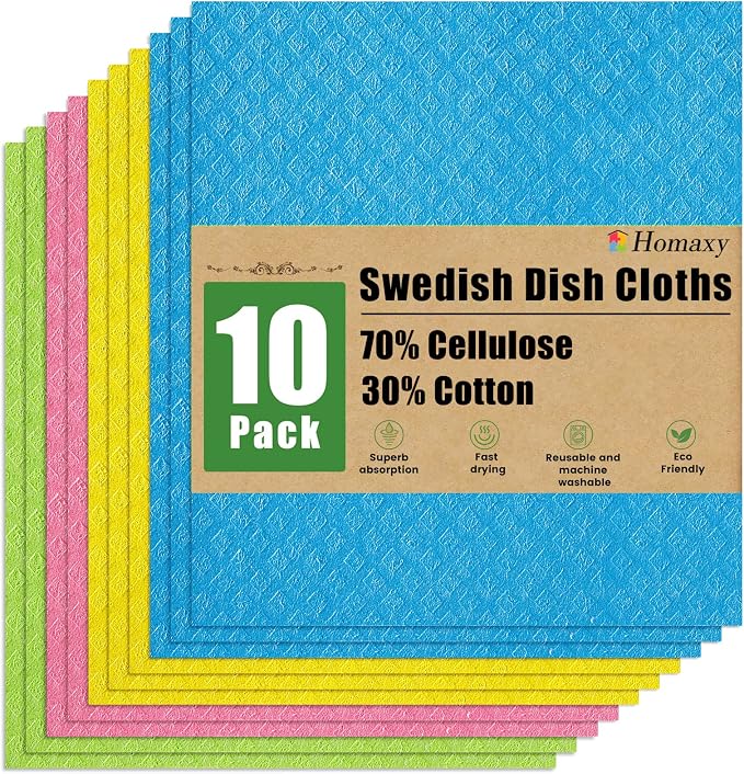 Homaxy Swedish Dishcloths for Kitchen, 10 Pack Reusable and Washable Cellulose by Homaxy