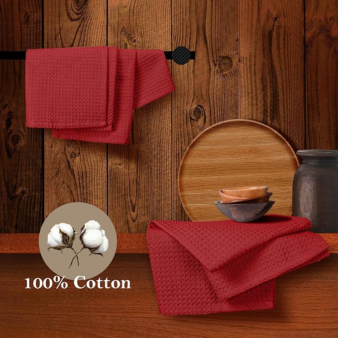 Red Waffle Dishcloths, 12x12 Inch, 100% Cotton, Quick Drying and Reusable - Image 4