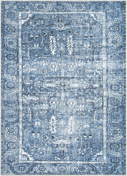 Bloom Rugs Washable Non-Slip 6' x 9' Rug - Blue Traditional Area Rug for Living Room, Bedroom, Dining Room, and Kitchen - Exact Size: 6' x 9'