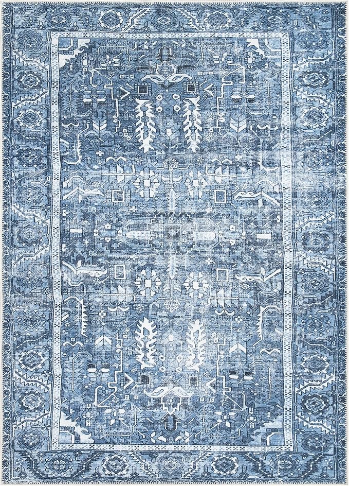 Bloom Rugs Washable Non-Slip 3' x 5' Rug - Blue Traditional Area Rug for Living Room, Bedroom, Dining Room, and Kitchen - Exact Size: 3' x 5'