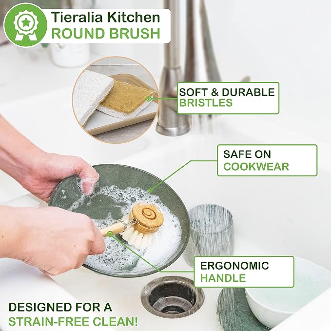 Tieralia Bamboo Dish Brush Gift Set – 5-Piece Kitchen Cleaning Set - Image 4