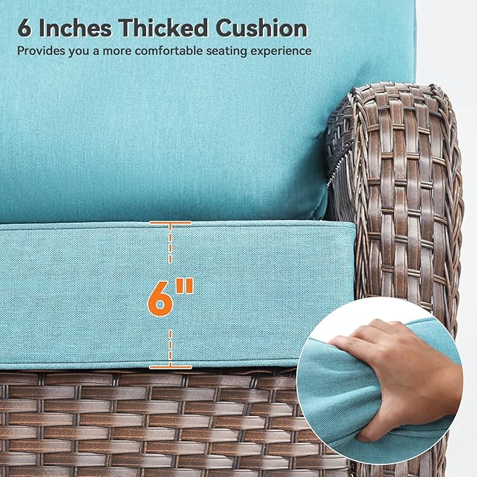 Luxury 6" Outdoor Cushions for Patio Furniture, 24x24x6" Thick Seat Cushion Set of 2, Fade Resistant Couch Chair Replacement Cushions High Density Deep Wicker Chair Cushion w/ Removable Cover, Teal