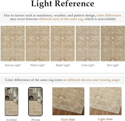 8x10 Brown Area Rug Non Slip Large Vintage Living Room Distressed Machine Washable Retro Carpet Indoor Bedroom Traditional Floral Accent Throw Rug for Office Kitchen Dorm Dining Room