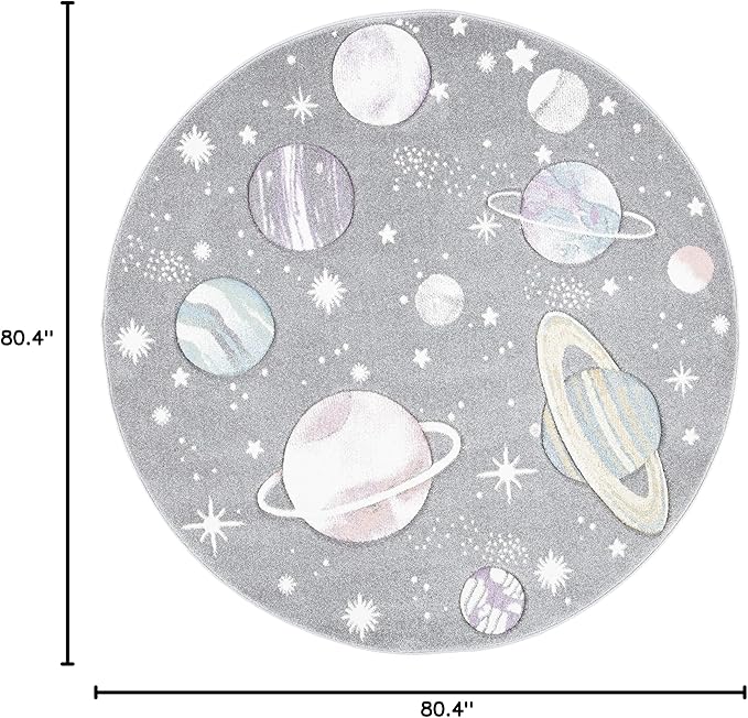 SAFAVIEH Carousel Kids Collection 6'7" Round Grey/Lavender CRK103F Outer Space Non-Shedding Playroom Nursery Bedroom Area Rug