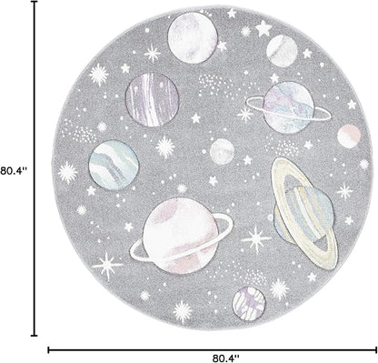 SAFAVIEH Carousel Kids Collection 6'7" Round Grey/Lavender CRK103F Outer Space Non-Shedding Playroom Nursery Bedroom Area Rug