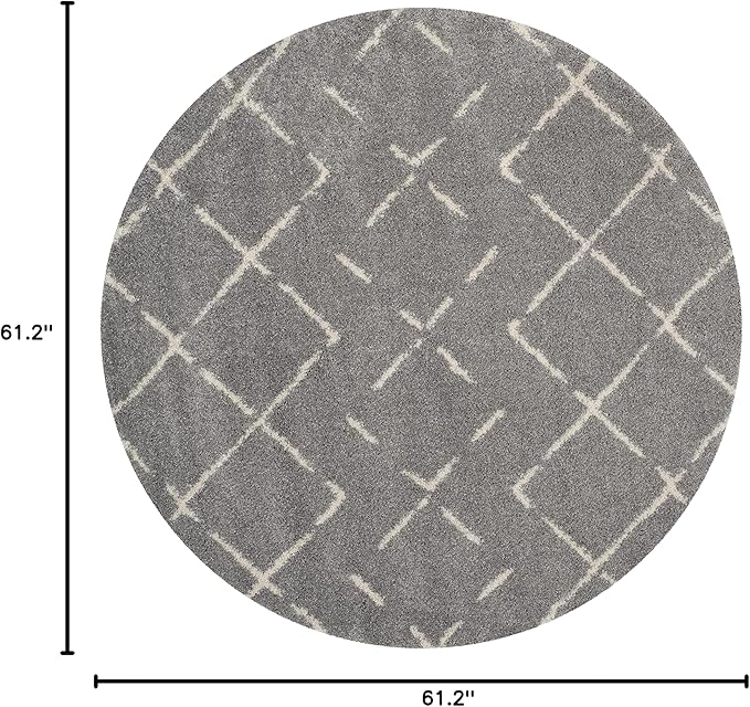 SAFAVIEH Arizona Shag Collection 5'1" Round Grey/Ivory ASG743D Moroccan Diamond Non-Shedding Living Room Bedroom Dining Room Entryway Plush 1.6-inch Thick Area Rug