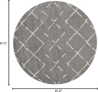 SAFAVIEH Arizona Shag Collection 5'1" Round Grey/Ivory ASG743D Moroccan Diamond Non-Shedding Living Room Bedroom Dining Room Entryway Plush 1.6-inch Thick Area Rug