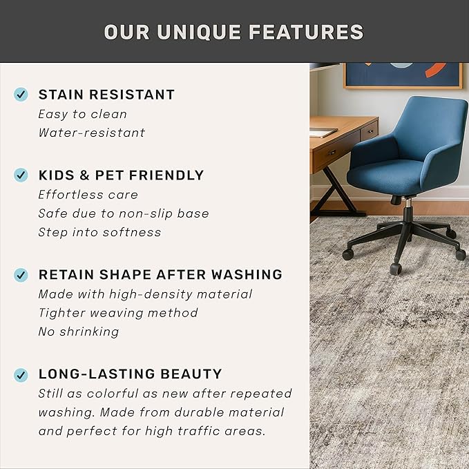 3x5 Entryway Rugs Indoor - Taupe Washable Farmhouse Area Rug for Bedroom, Kitchen, Laundry Room, Brown Vintage Home Décor, Low Pile & Soft Stain Resistant Carpet